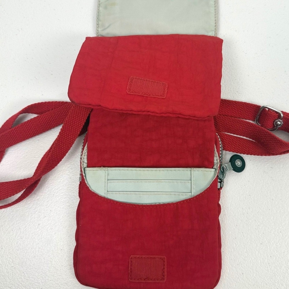 Kipling Red Crinkle Nylon Small Crossbody Bag Travel Utility Pouch Adjustable - Picture 4 of 9